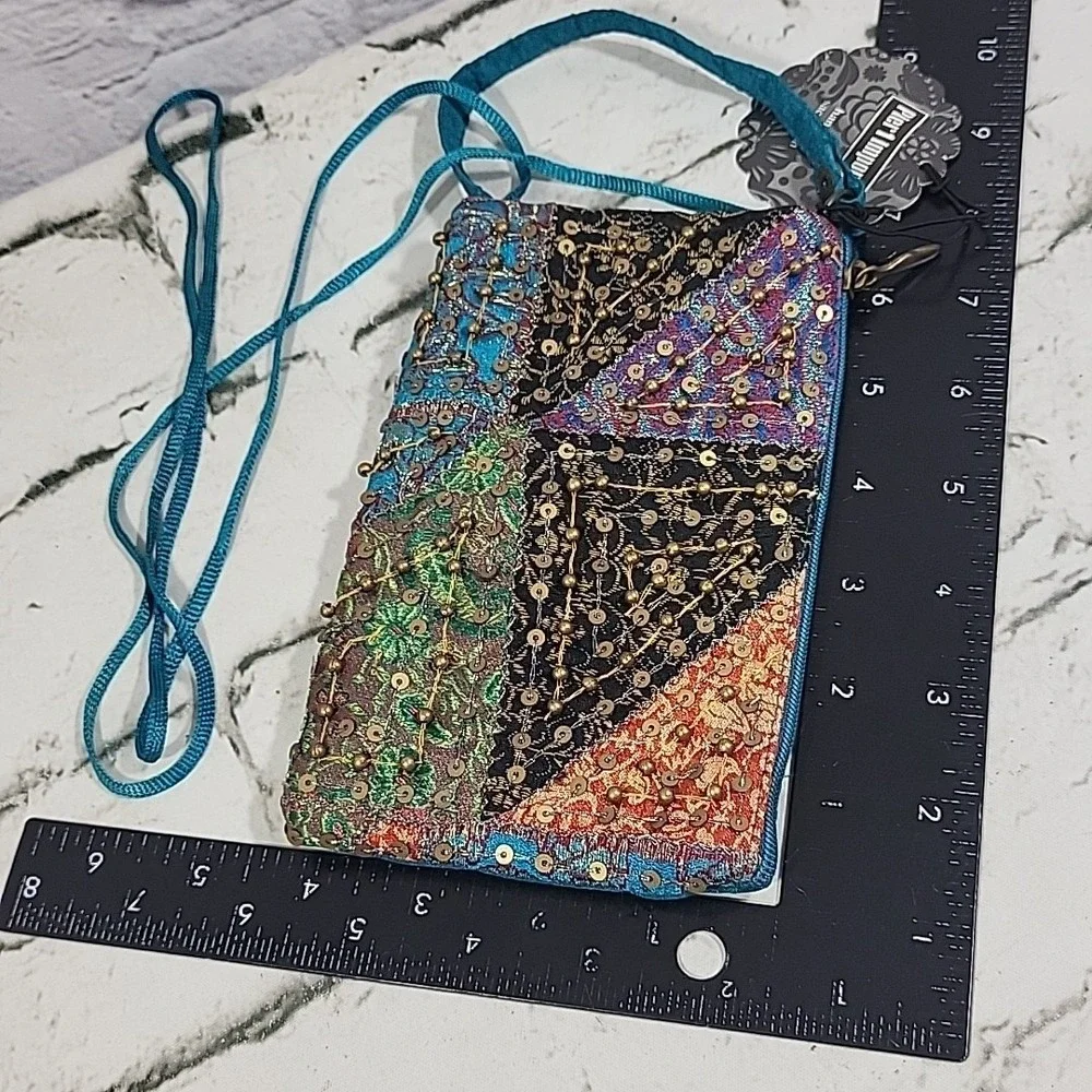 Pier 1 Imports Handbag Sequined Patchwork Boho Cellphone Clutch Made‎ In India